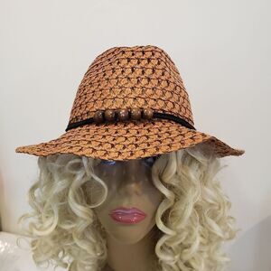Tan Hat with Bead Detail